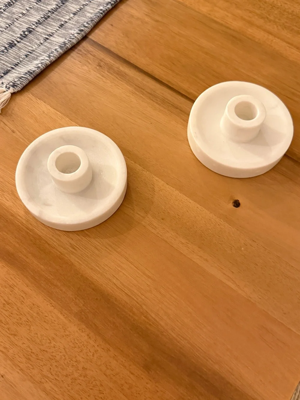 Threshold White Marble Round Base Taper Candle Holders (Pair)